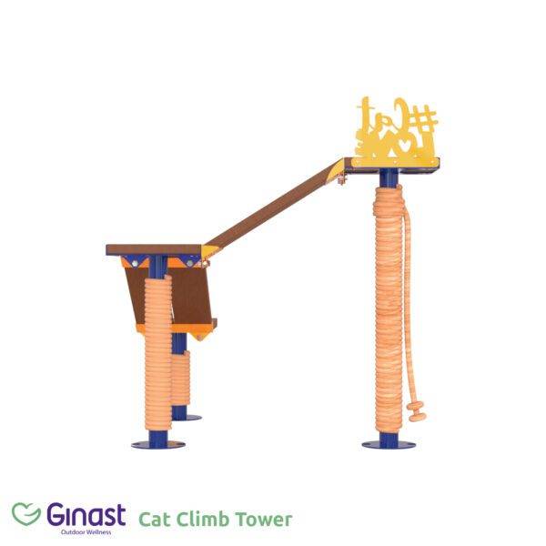 A PNG image of a cat climbing tower.