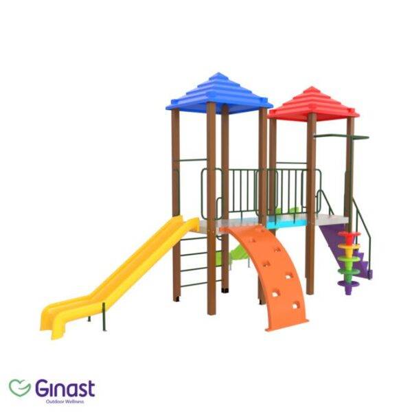 A simple playground with basic play equipment.