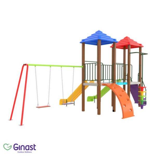 A simple playground with basic play equipment.